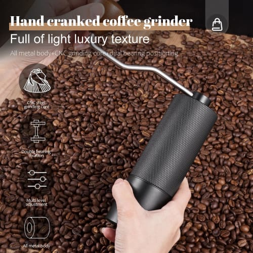 Manual Coffee Grinder with 25g Capacity, Stainless Steel Burr and Wooden Handle, for Home, Office, Camping, and Hiking (Black)