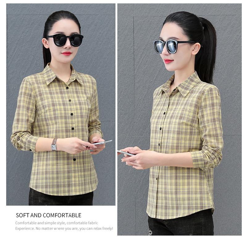 High-quality all-cotton plaid shirt for women, spring and autumn 2026 new fashion women's shirt, thin long-sleeved top