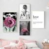 Moderne abstrakte Mädchen-Wandbilder für Wohnzimmer, rosa Pfingstrose, Blumen-Liebe, Leinwanddrucke, Poster, Dekoration, Wandkunst, Malerei