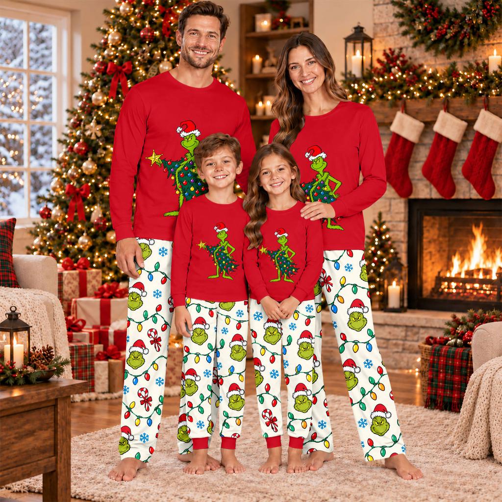 Parent Child Matching Pajama Set Long Sleeve Top and Pants Loungewear Sleepwear Set