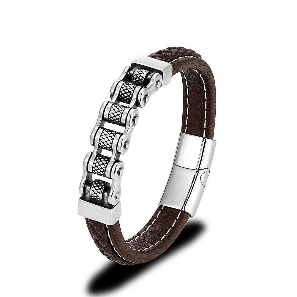 Punk Men Biker Chain Braided Genuine Leather Bracelet Stainless Steel Magnetic Buckle Bracelet Gifts Homme Pulseras