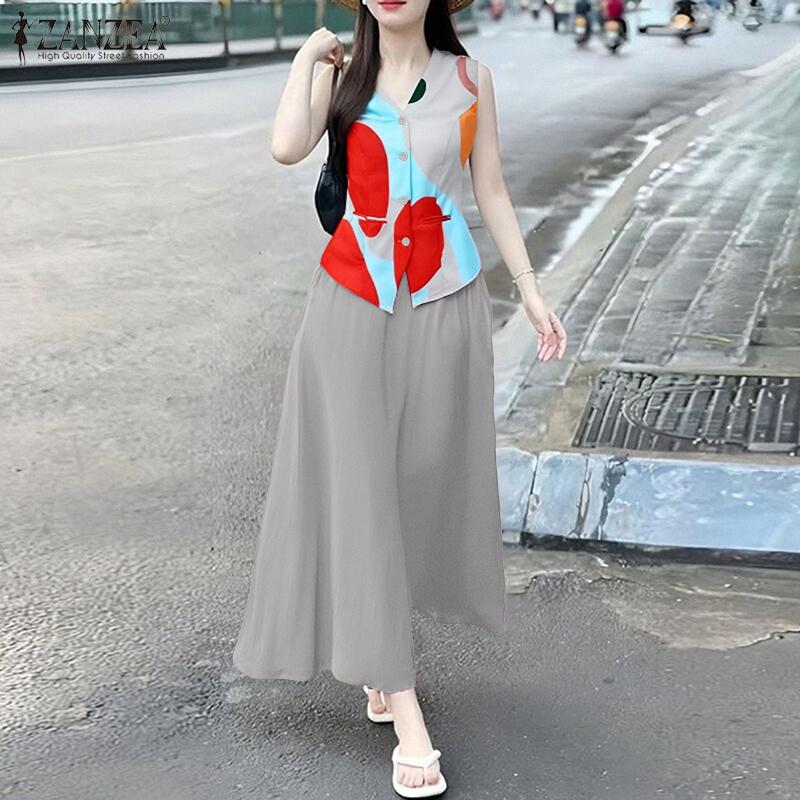 ZANZEA Maiouri fără mâneci cu imprimeu pentru femei și fuste Seturi de costume din două piese de vară