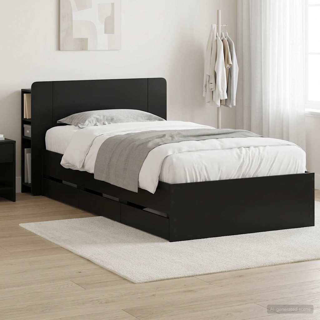 Bed Frame with Storage Space Black 75 x 190 cm Particleboard