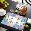 4/6/8pc Watercolor Blooming Flower Printed Linen Placemat Fresh Table Mat Decoration for Brunch Café & Casual Dining