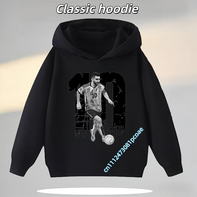 Football Star Cartoon Print Autumn/Winter Coat Messi Children's Hooded Sweatshirt Boys' Sports Shirt Girls' Casual Top
