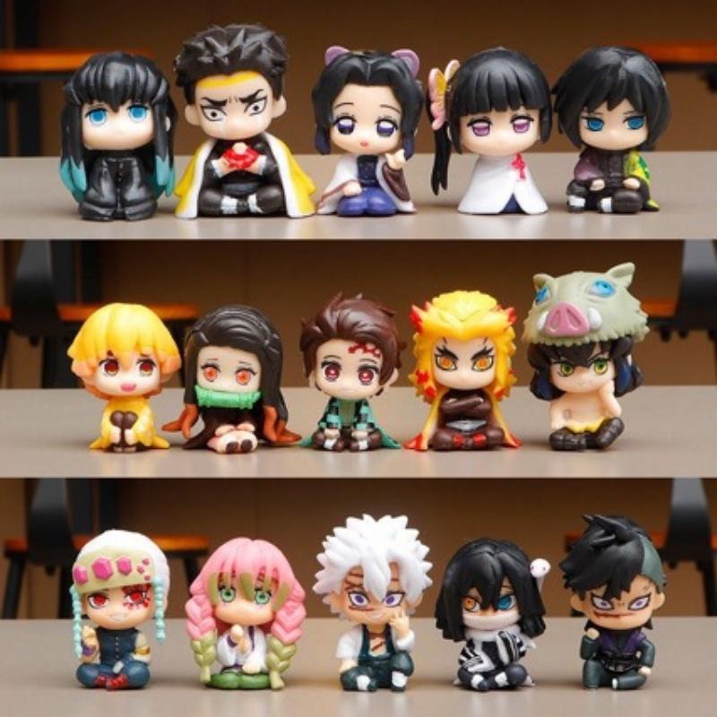 5Pcs/Set Anime Demon Slayer Figure Toy Sitting Nezuko Tanjirou Zenitsu Inosuke Mini Figurine Collectible Model Doll Fans Gift