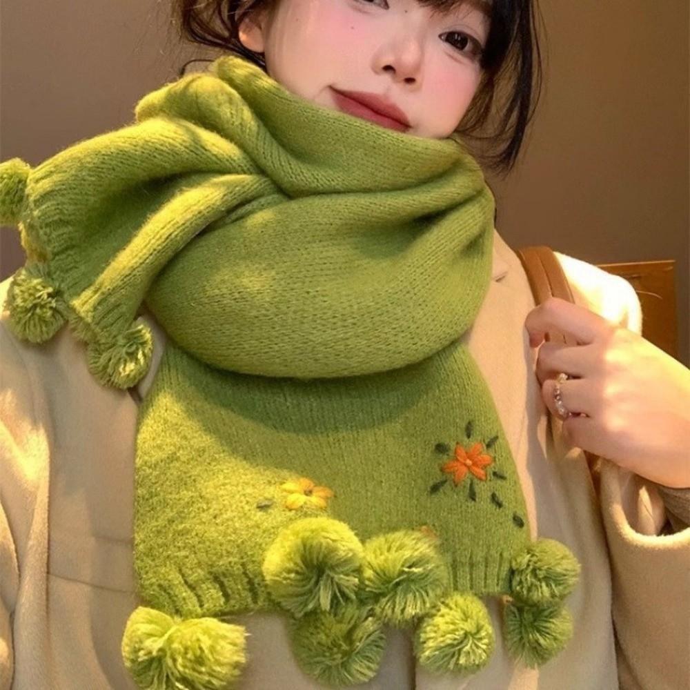 Polyester Floral Embroidered Scarf 180cm x 12cm Thick Warm Neck Warmer Outdoor Wear