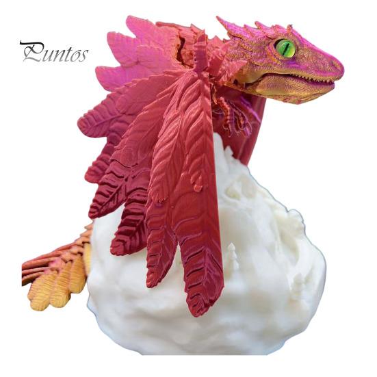 3D Printed Feather Dragon Figurine Movable Joints Flying Dragon Figure Articulated Winged Dragon Model Toy Home Office Desktop Decoration Ornament