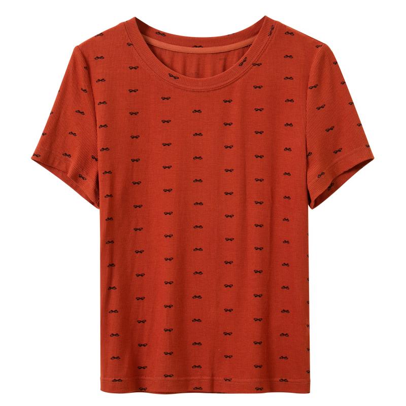 Sancai 2026 Summer Bowknot Print Slim-Fit Short Sleeve T-Shirt L