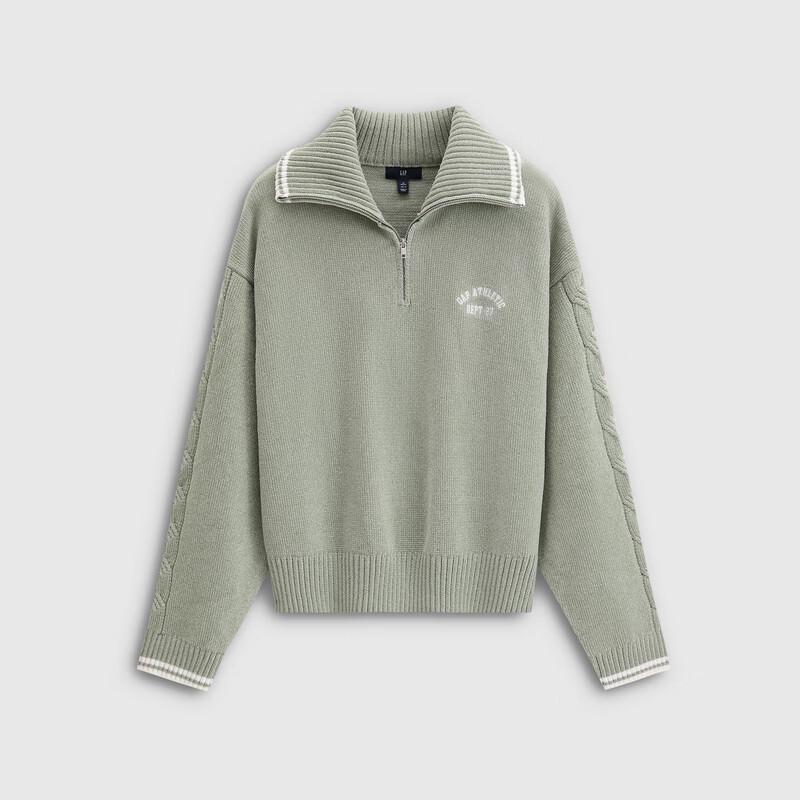 Gap Blusa de Tricô Feminina com Bordado em Chenille e Zíper Meio