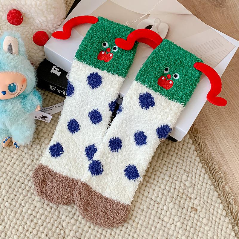 Women's Autumn and Winter Warm Socks, Thick Socks, Coral Fleece, Thickened Fleece, Sleep Socks, Home Floor Socks, Cartoon and Funny