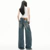 Trendy Vintage Cuffed Waist Relaxed Straight Wide Leg Comfy Denim Pants For Ladies Spring Summer Casual Pants Oversize Denim Trousers