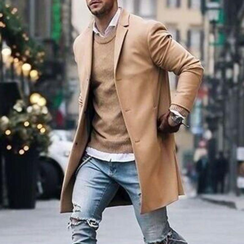 Elegant Men's Lapel Coat Trench Coat With Classic Notched Lapel And Button Up Closure