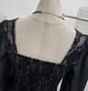 Women's Slim Lace Square Neck Top with Chest Pads - Long Sleeve, Spring/Autumn