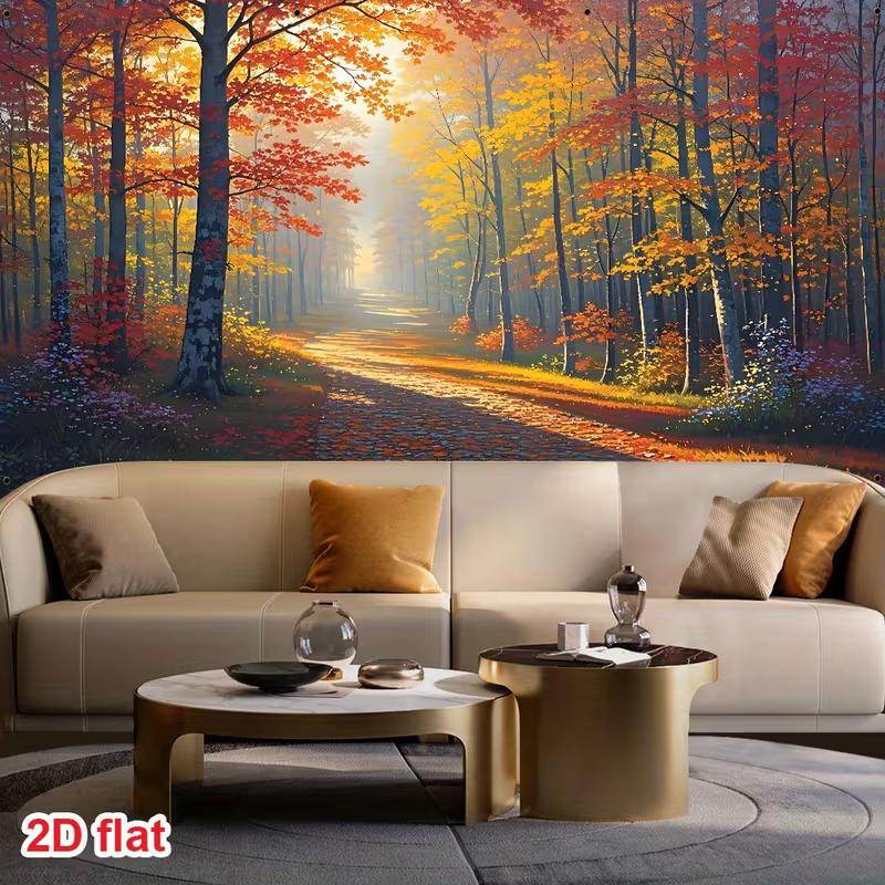 2D Flat Printing Fall Garage Door Backdrop, Autumn Forest Photography Background