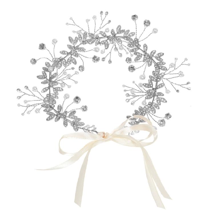 

Handcrafts Sparkling Waist Belt with Pearls Crystal Detailing Comfortable Ribbon Waist Strap for Women Formal Event серебряный