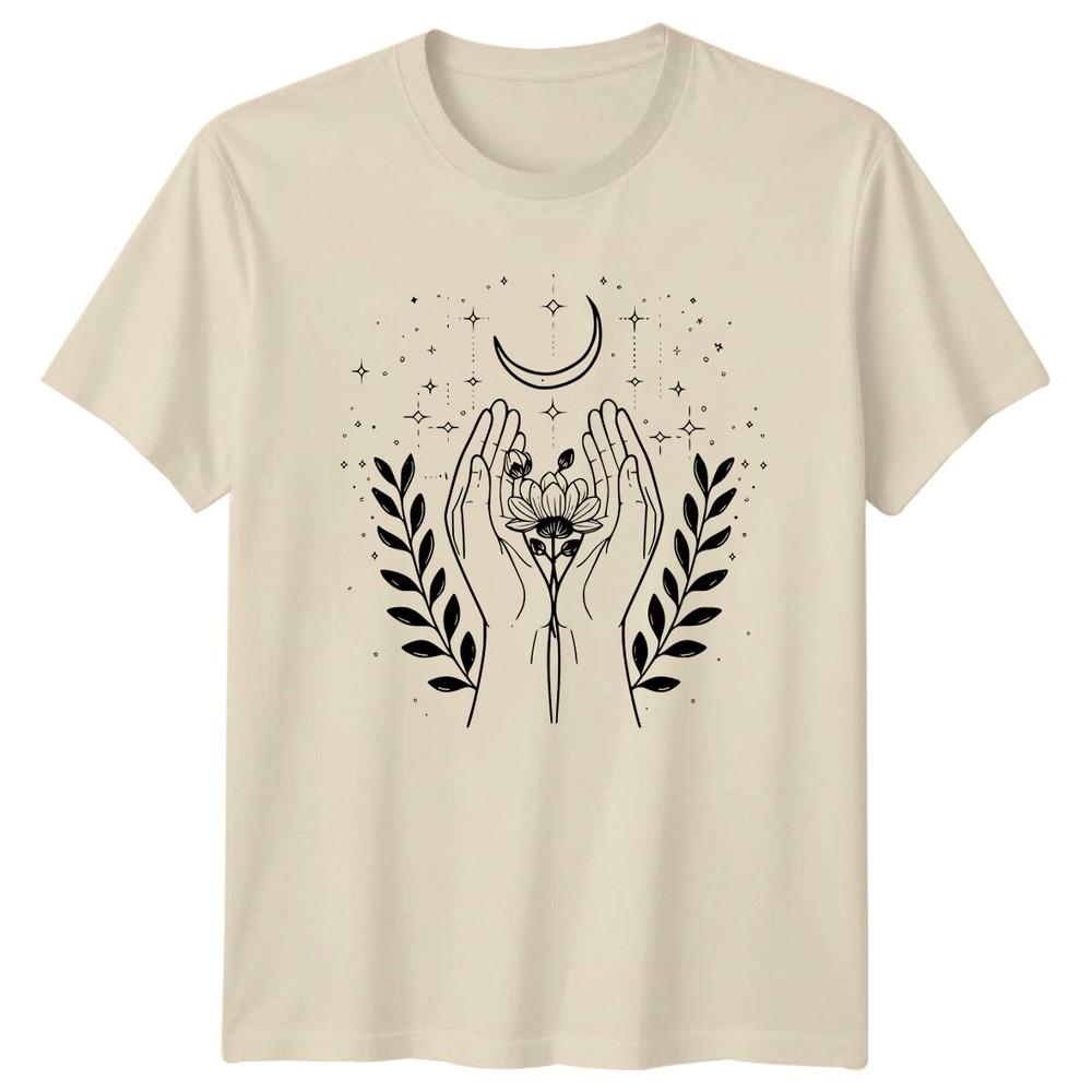 Hands Holding Moon Flower Celestial TShirt Magic Witchy Tee