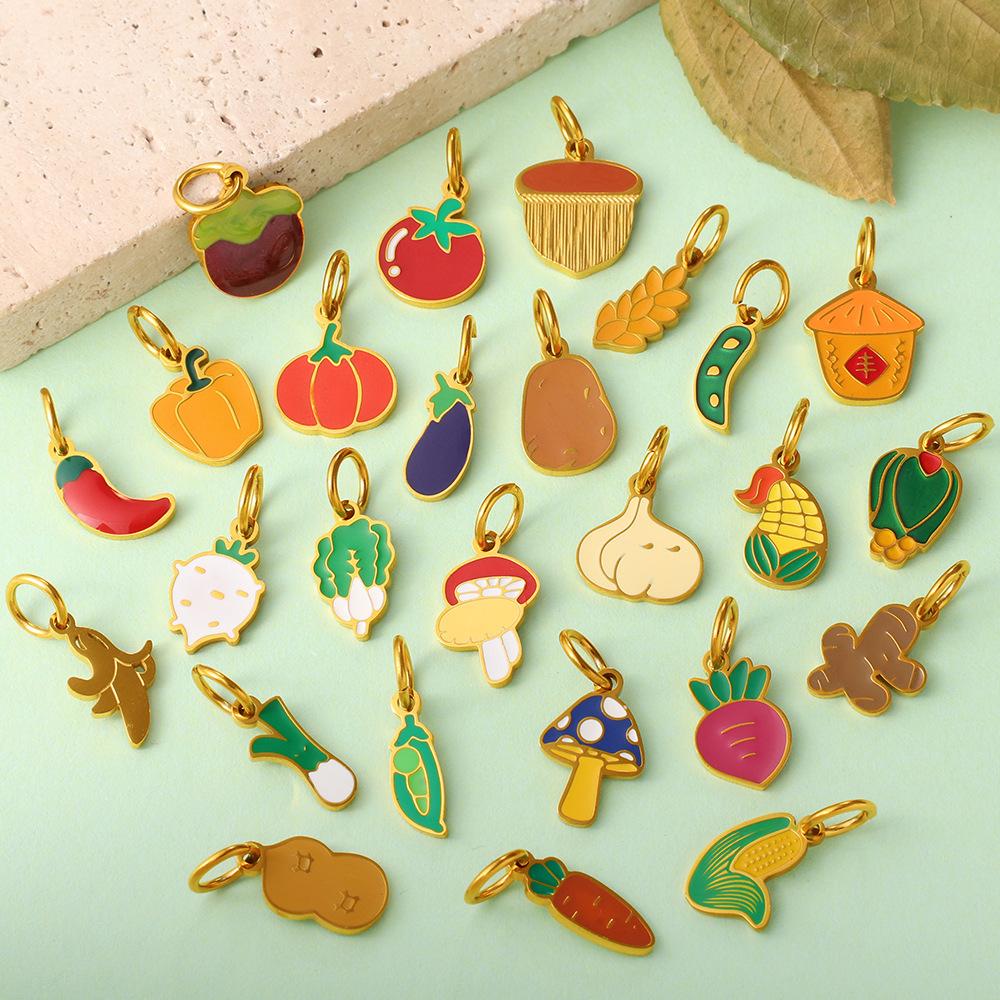 Cute Simple Earrings Bracelet Necklace Accessories Colorful Vegetables Stainless Steel Oil Drip Diy Pendant Female