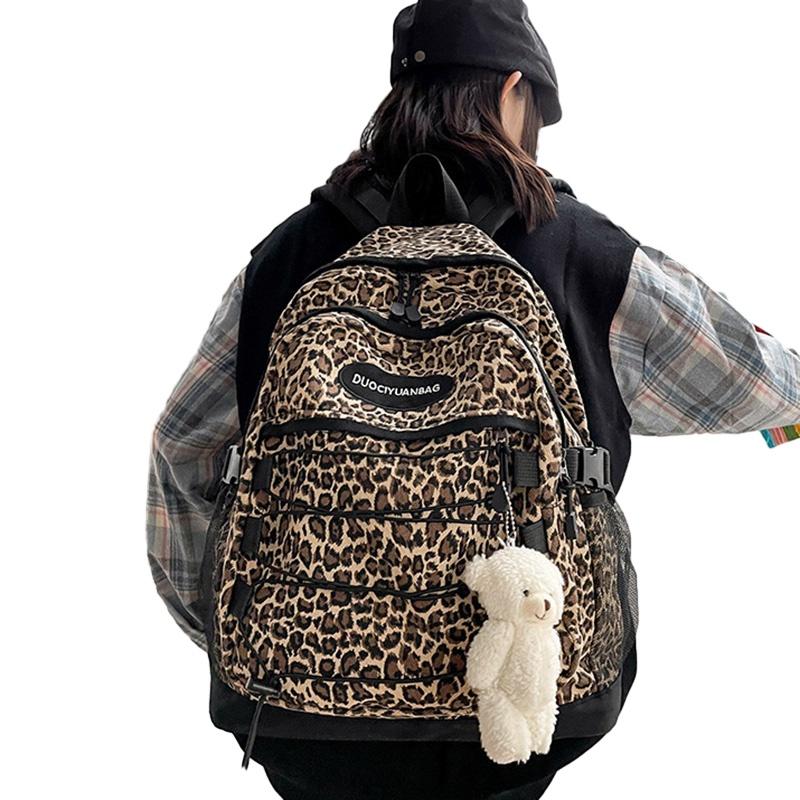 Original Japanese Harajuku Style Retro Leopard Print Student Backpack Korean Version Ulzzang Versatile Large Capacity