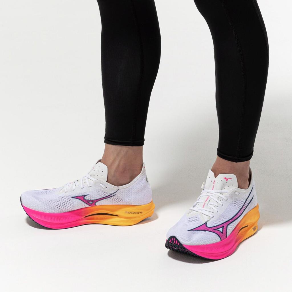 Mizuno Wave Rebellion Pro Low Running Size 2E Shoes, White/Pink/Orange, 26.5 cm,