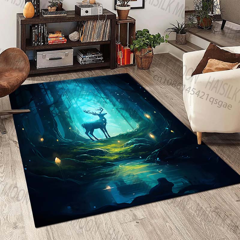 New Product Mysterious Deer In Forest Carpet for Living Room Bedroom Bedside Floor Mat Cloakroom Children Playing Mat Area Rug