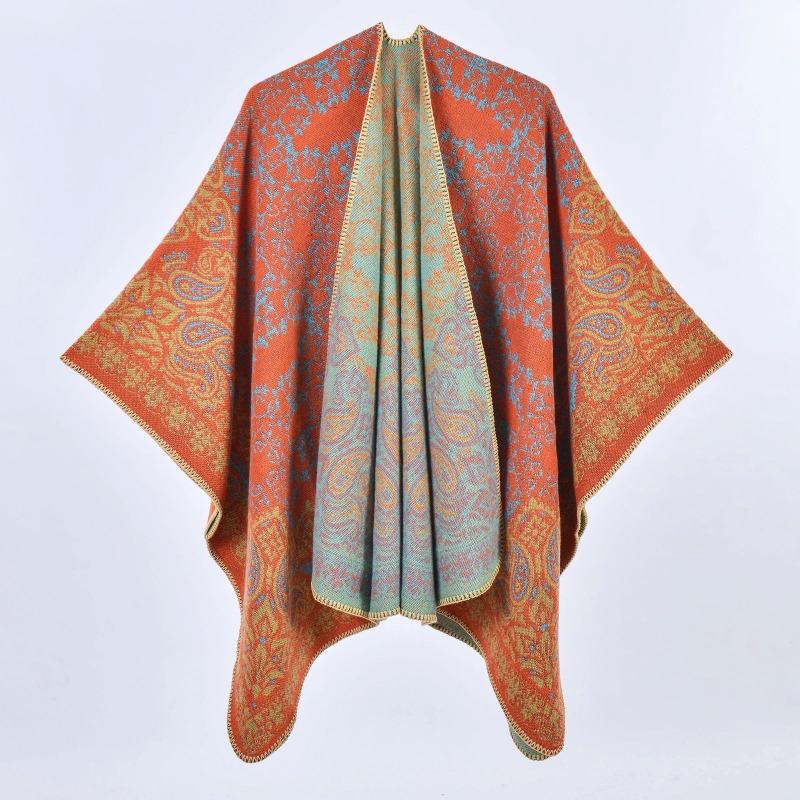 New Retro Cashew Flower Large Shawl Autumn and Winter Women's Imitation Cashmere Thickened Warm Scarf Cape