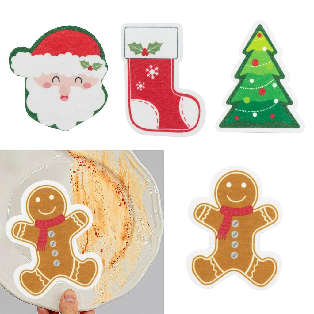 Cartoon Print Dishcloth, Kitchen Cleaning Sponge Christmas Themed for Cleaning Kitchen,