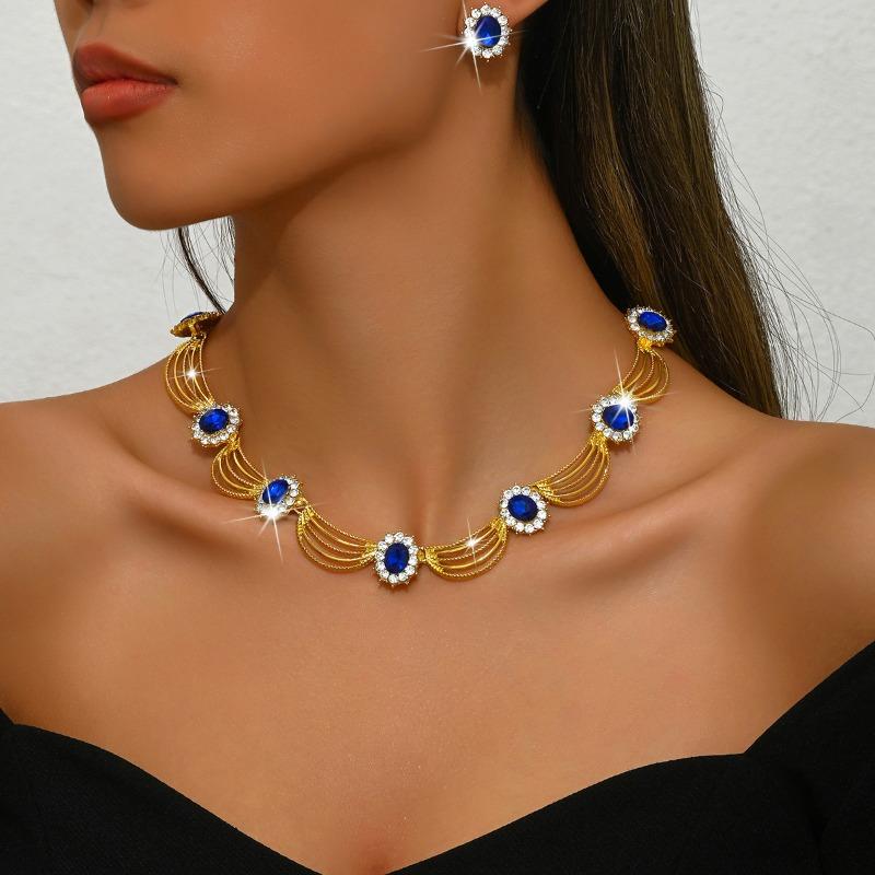

Vintage court style gold-plated alloy short necklace & earrings set for women