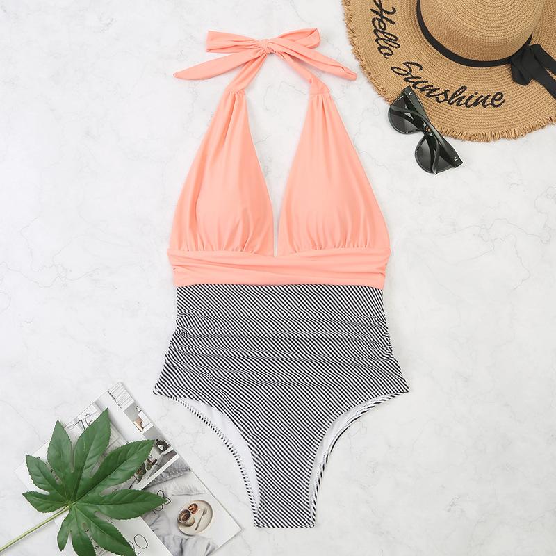 Women’s Printed Halter Monokini Bathing Suit One-Piece Padded Swimsuit, Backless Bikini Swimwear