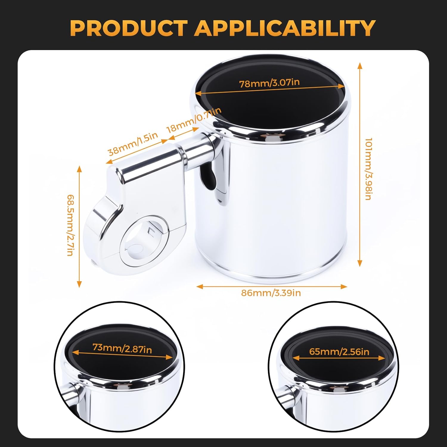 KIMISS Motorcycle Cup Holder Handlebar Chrome Drink Holder Aluminum Alloy ATV Cup Holder Adjustable Universal Water Bottle Holder for ATV 22‑32mm