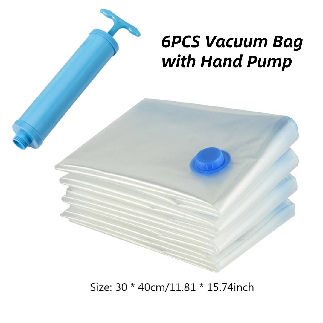 

6PCS 6 Sizes Reusable Vacuum Bag Cover with Pump Vacuum Compression Sealer Bag Space Saving for Clothes Storing Large Container