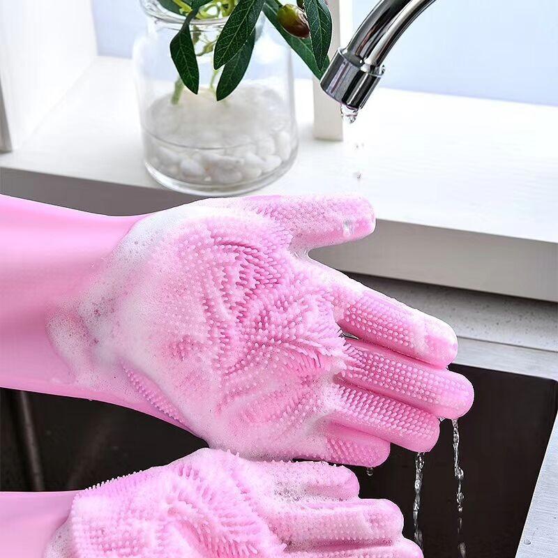 Kitchen silicone dishwashing gloves, household cleaning, waterproof dishwashing brush