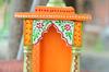 Embossed Painted Wood Mandir Antique Finish Wall Shrine