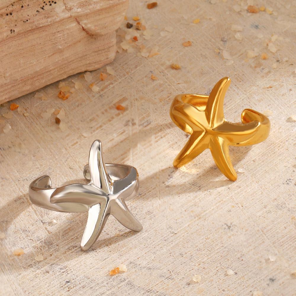 18K Goudkleurige Zeester Roestvrij Staal Ringen voor Vrouwen Mannen Nieuwe Mode Stijlvolle Sieraden Zomer Persoonlijkheid Waterdicht Cadeau