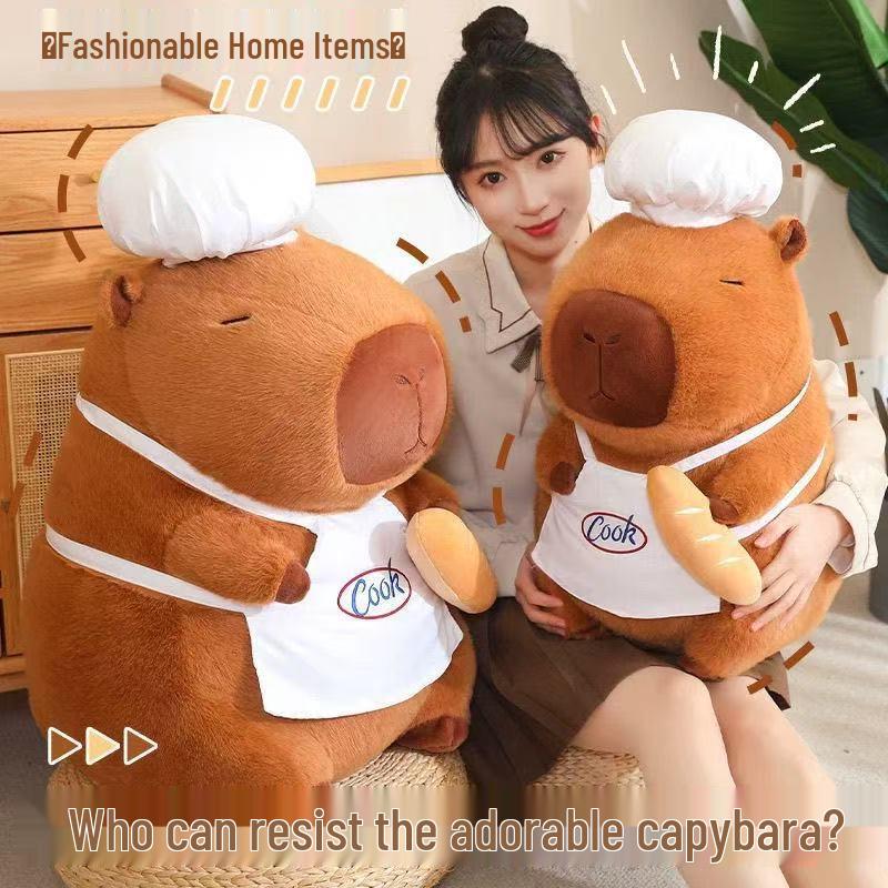 Creative Chef Series Capybara Plush Toy with Spatula, Knife, Fork, Cheese, and Baguette