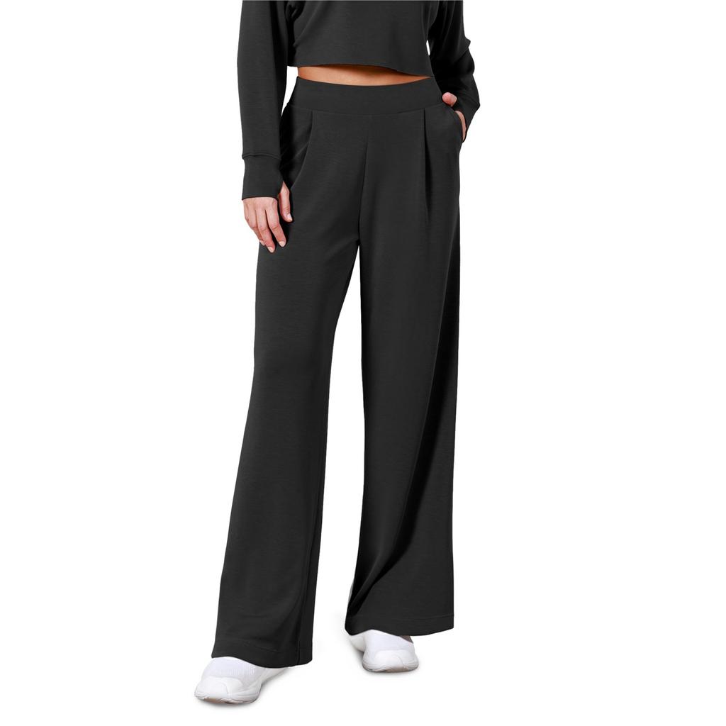 Women's Fashion Color Elastic Waist Wide Leg Pants High Waist Pocket Casual Pants