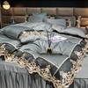Luxury Bedding Set 3Pcs Duvet Cover Set King Size  Bed Skirt Lace Double Side Washed Silk Design Reactive Printing Sleep Coolly