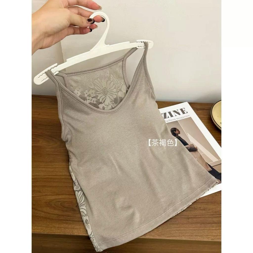 Women U‑Neck Tank Top Generic Back Floral Lace Splice Ribbed Slim Fit Sleeveless Cami Top, White Black Tea Brown Navy Blue