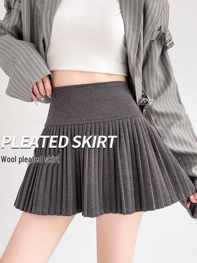 Harajuku Streetwear Pleated A-Line Wool Skirt - Versatile High Waist School Style