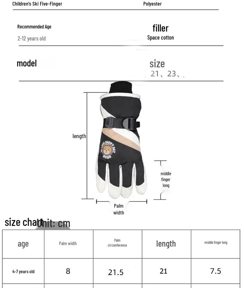Kids' Cartoon Ski Gloves: Non-Slip, Fleece-Lined, Waterproof, Windproof, Coldproof for Winter Cycling and Snow Play.