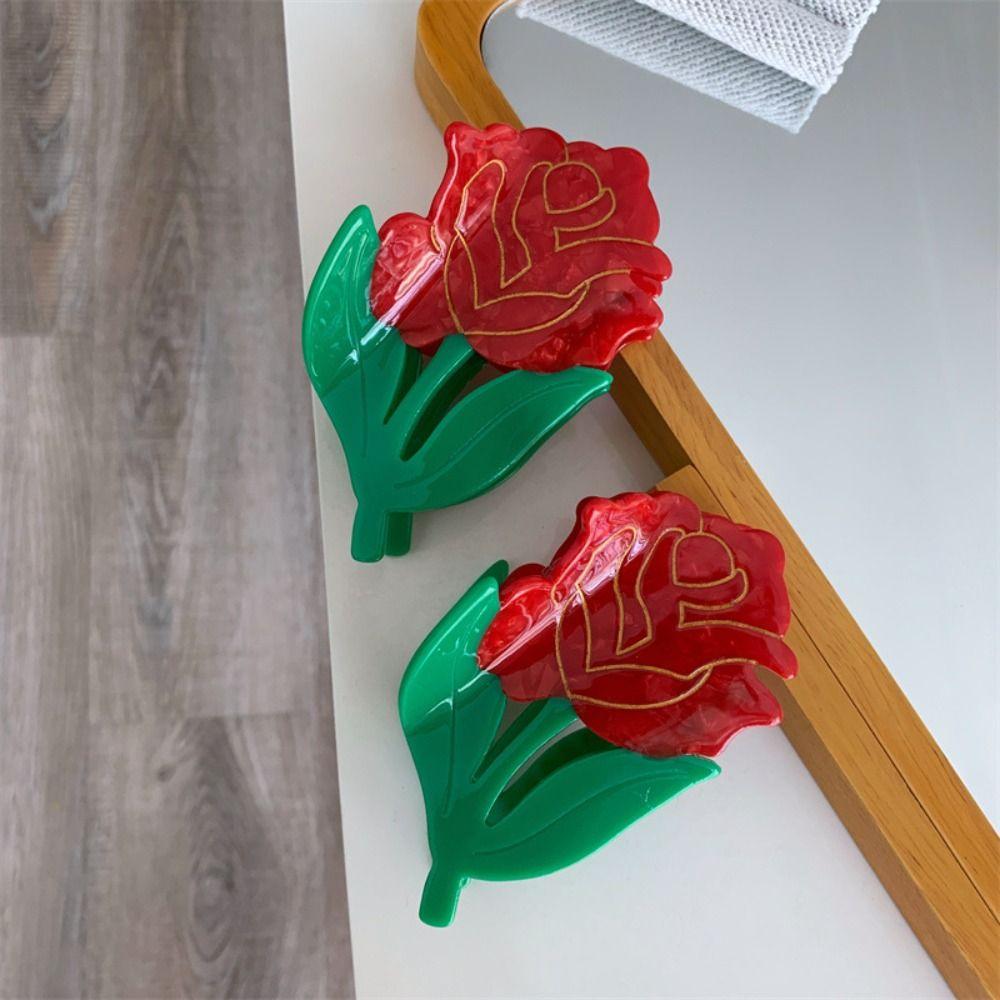 Flower Shape Rose Flower Claw Clip Korean Style Large Shark Clip Flower Acetate Hair Claw Female