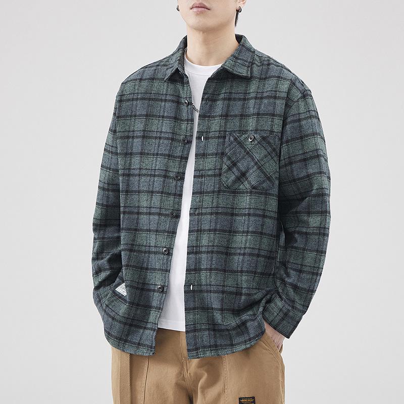 Z974 Retro Japanese Men's Loose Plaid Shirt - Spring/Summer Casual Work Jacket