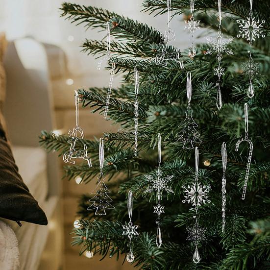 14Pcs/Set Christmas Ornament Set Faux Crystal Snowflake Icicle Drop Hanging Ornaments Winter Holiday Party Decoration