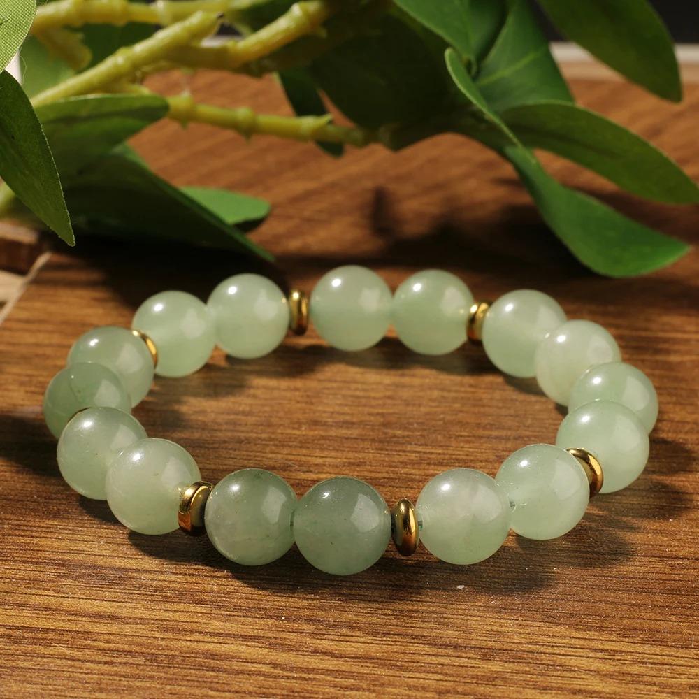 Elegant Green Aventurine Lucky Jade Bracelets Women Natural Stone 10mm Beads Bangles Summer Jewelry Stackable Girl Gift