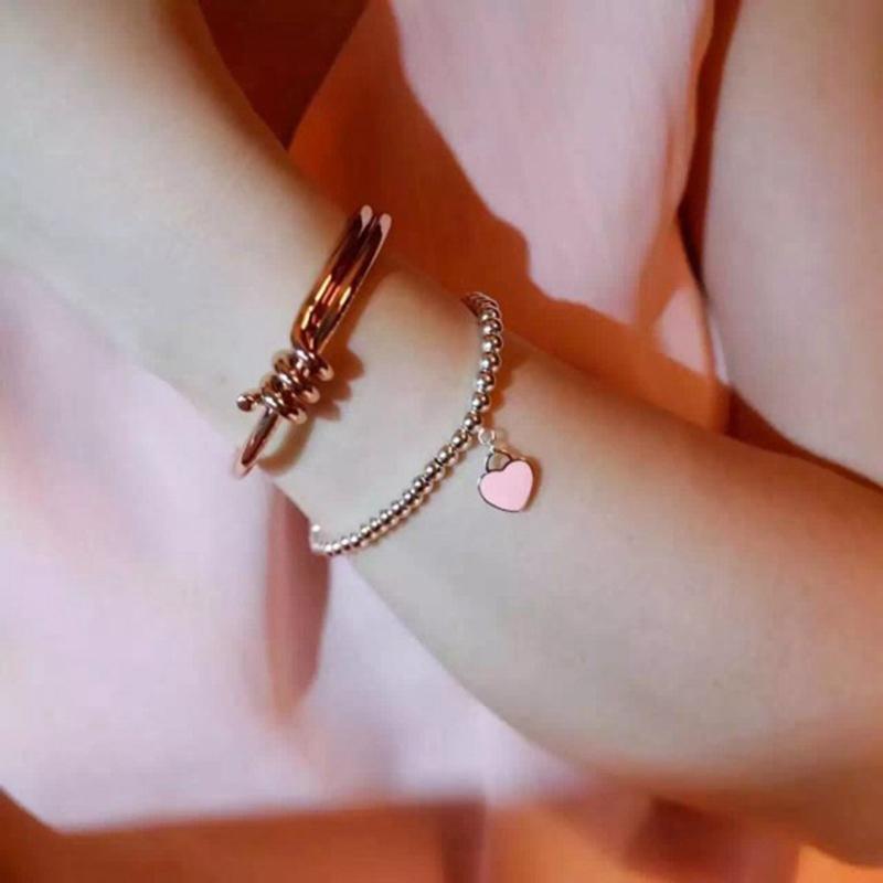Fashion Stretchable Couples Bracelet Love Heart Charm Beaded Delicate Bracelet Women Jewelry Heart Link Chain Bracelet