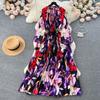 Palace Style Round Neck Print Lantern Sleeve Loose Dress