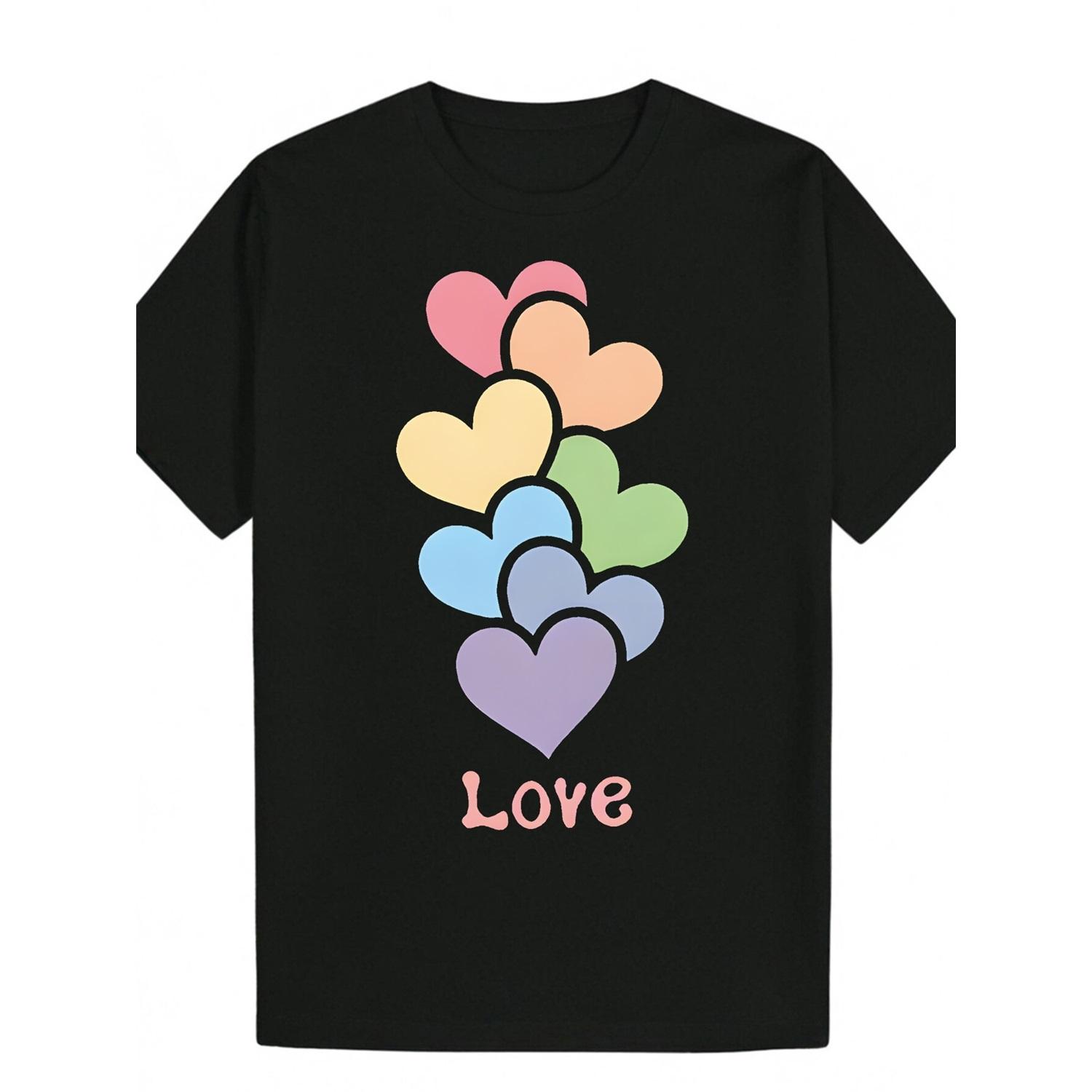 

Men s Heart Print Short Sleeve T-Shirt - Summer Casual Tee with Round Neck, Gym Shirt for Running, Fishing & Outdoor Wear XXL чорний