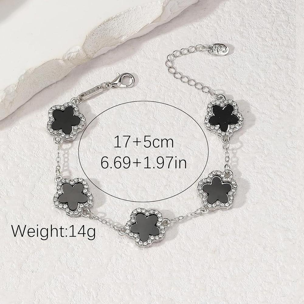 Double Sided Women's Hand Bracelets Elegant Clover Bracelet Alloy 5-Petal Rhinestone Inlaid Suitable For Women's Daily Wear