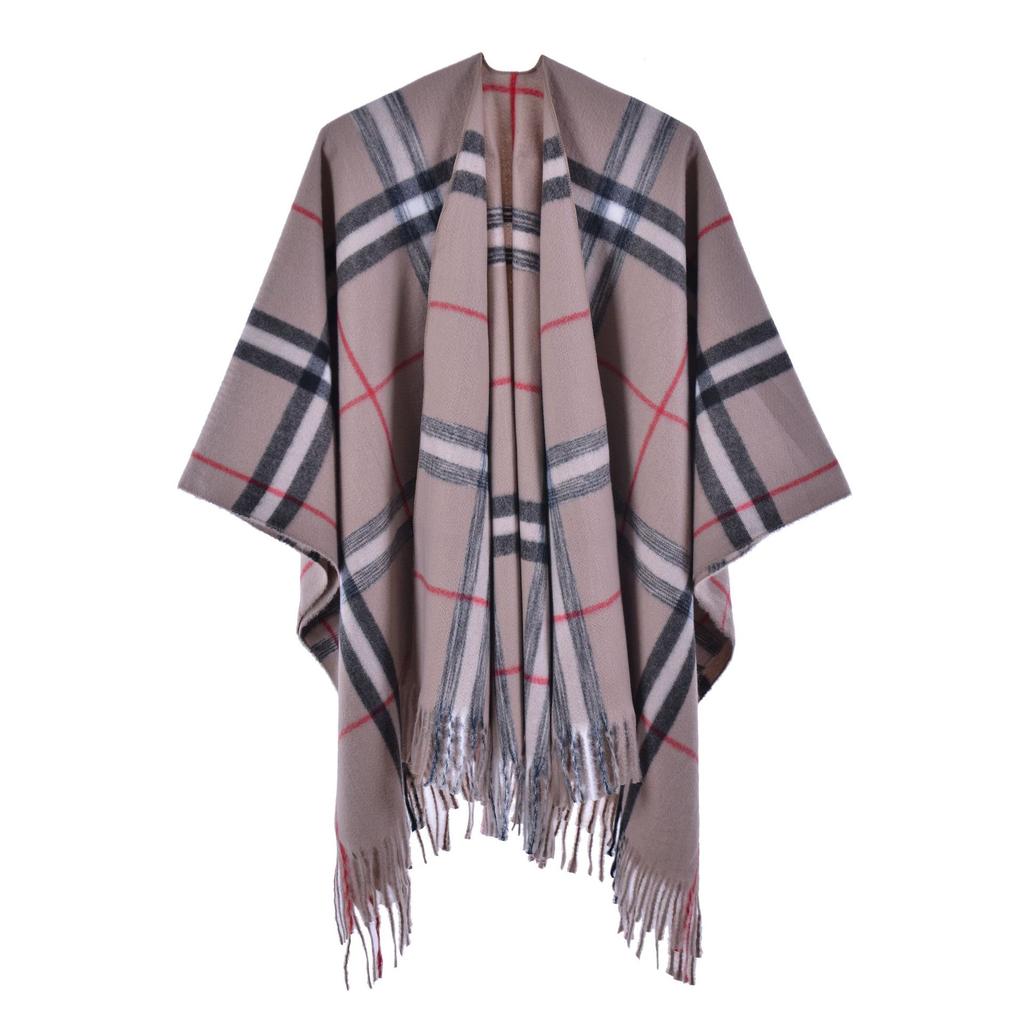 Solid Color Imitation Cashmere Large Split Shawl, Popular, Warm Monochrome Cape, Plain Cape