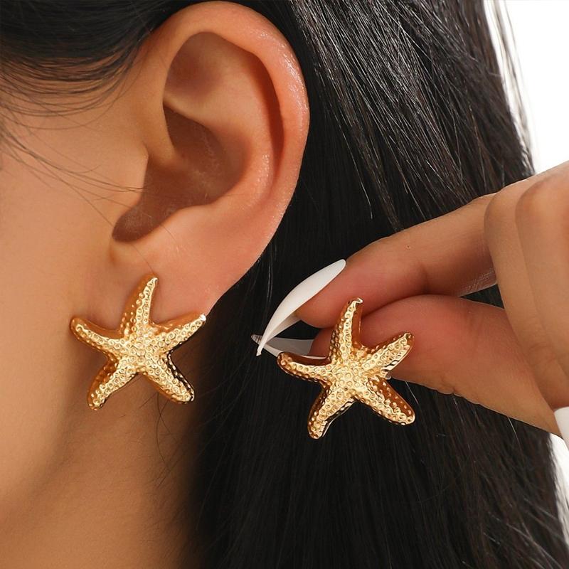Exaggerated Metal Star Shell Long Drop Earrings for Women Personality Gold Silver Color Conch Earrings Vacation Style Jewelry